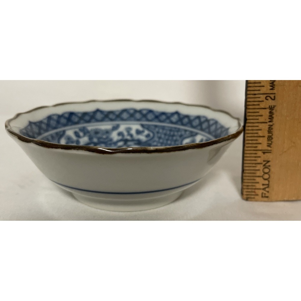 Vintage TOYO Japan Peacock Porcelain 4-1/4" Trinket Bowl Andrea By Sadek Blue - Picture 10 of 10